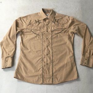 #98 Ace Of Diamond Western Pearl Snap Button Shirt Small Embroidery Black Skull